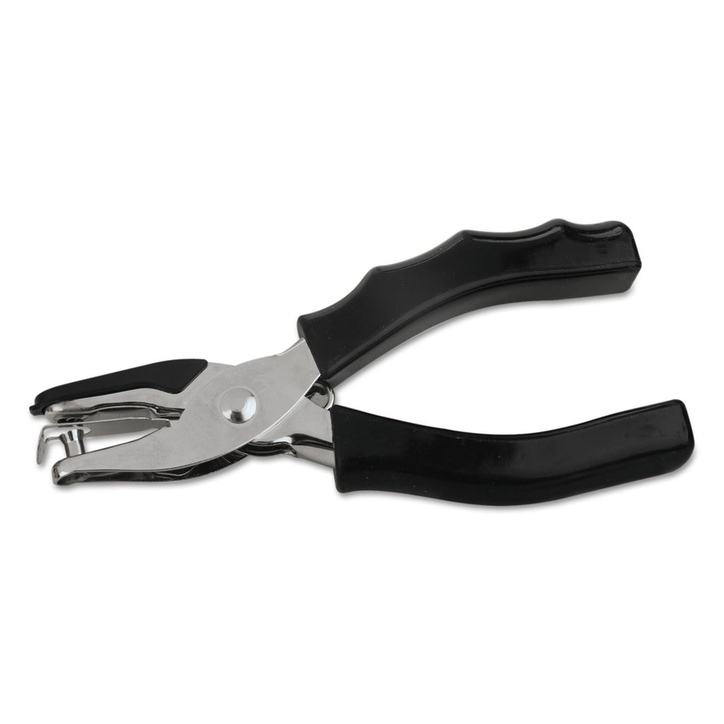 Universal Eight-Sheet Handheld One-Hole Punch, 1/4" Holes, Metal with Rubber Grip, Black