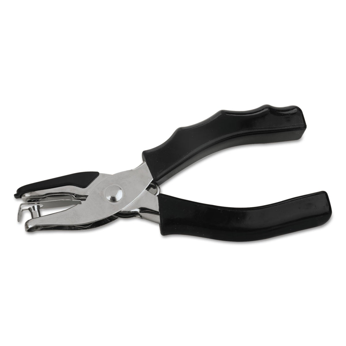 Universal Eight-Sheet Handheld One-Hole Punch, 1/4" Holes, Metal with Rubber Grip, Black