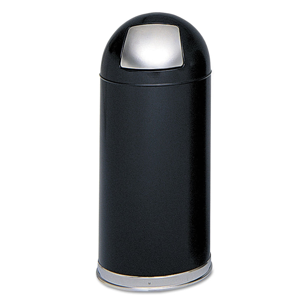 Safco Dome Receptacle with Spring-Loaded Door, Round, Steel, 15 gal, Black