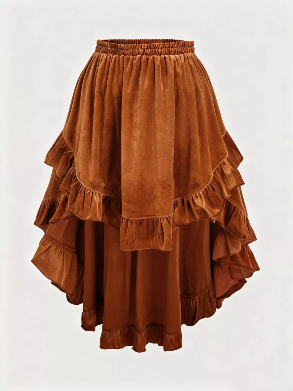 Ruffled Velvet Elastic Waist Skirt