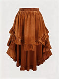 Ruffled Velvet Elastic Waist Skirt