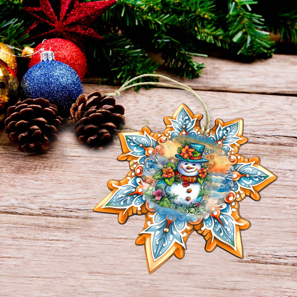 Snowman Snowflake Large Wooden Ornament by G. Debrekht - Christmas Santa Snowman Décor - 8688425M