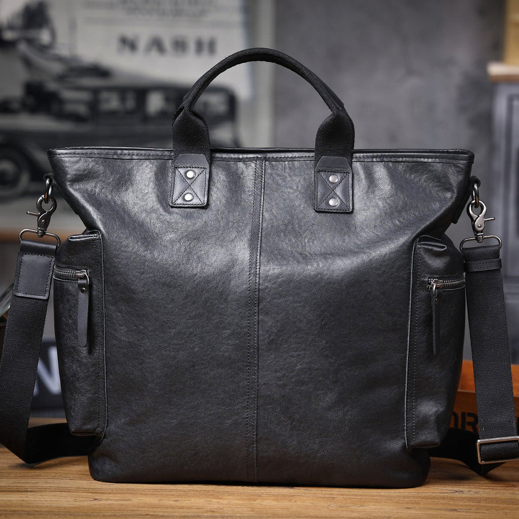 Mens Large-Capacity Shoulder And Crossbody Bag Made From Full-Grain Leather