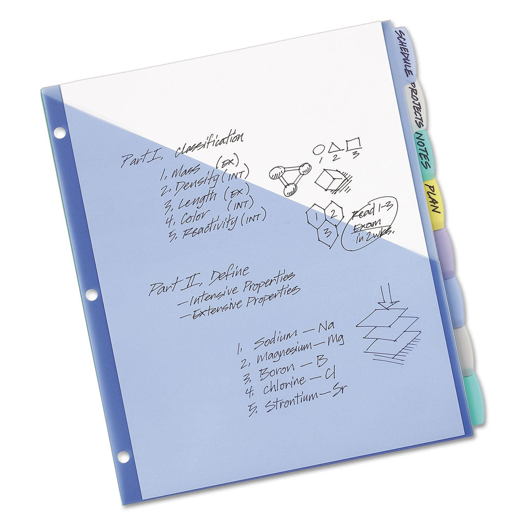 Avery Write and Erase Durable Plastic Dividers with Slash Pocket, 3-Hold Punched, 8-Tab, 11.13 x 9.25, Assorted, 1 Set