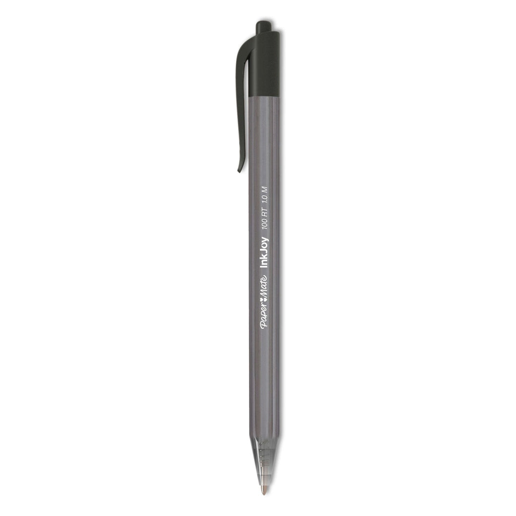 Paper Mate InkJoy 100 RT Ballpoint Pen, Retractable, Medium 1 mm, Black Ink, Black Barrel, 20/Pack