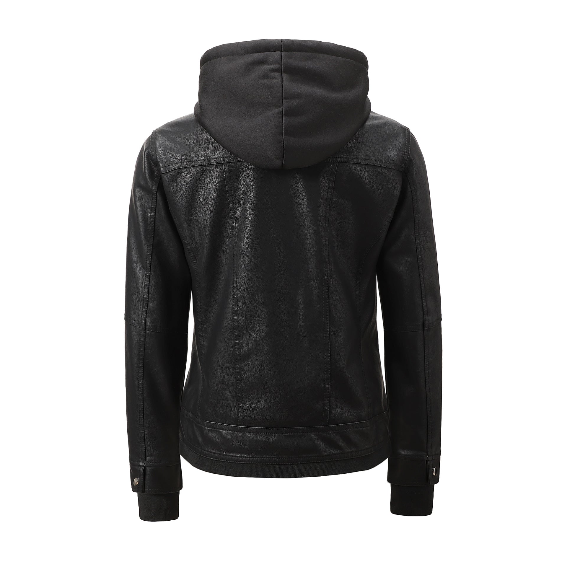 Detachable-hooded Biker Jacket Waist-cinching Faux-leather Coat That Flatters