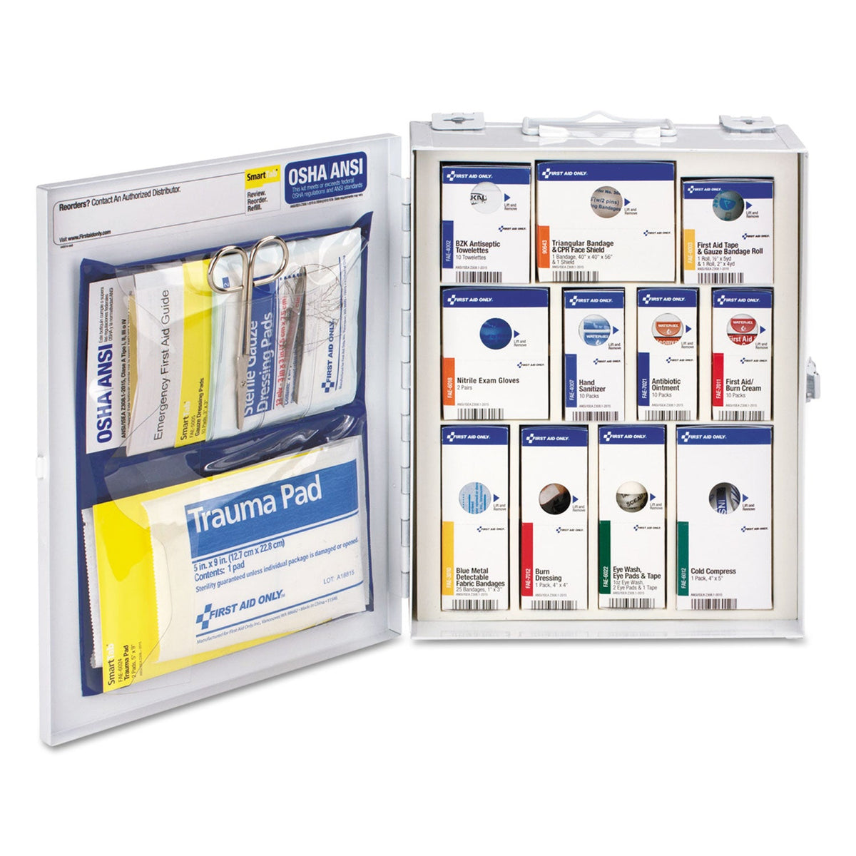 First Aid Only ANSI 2015 SmartCompliance Food Service Cabinet w/o Medication, 25 People, 94 Pieces, Metal Case