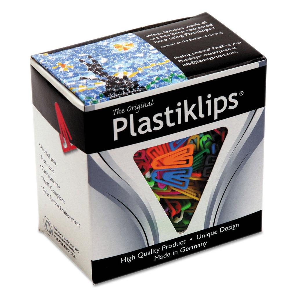 Baumgartens Plastiklips Paper Clips, Small, Smooth, Assorted Colors, 1,000/Box