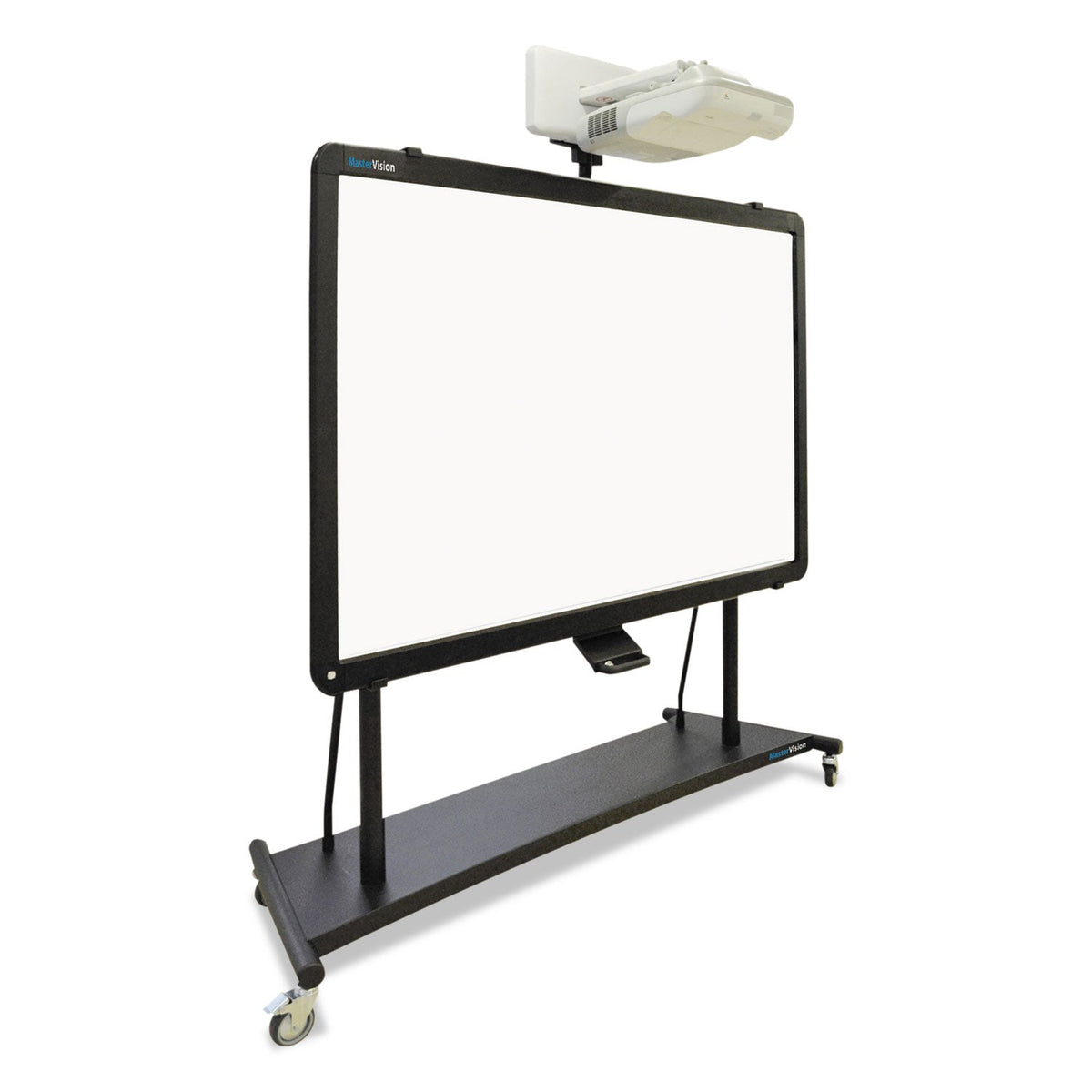 MasterVision Interactive Board Mobile Stand with Ultra-Short Throw Projector Arm and Mounting Plate, 76" x 26" x 70" to 80", Black