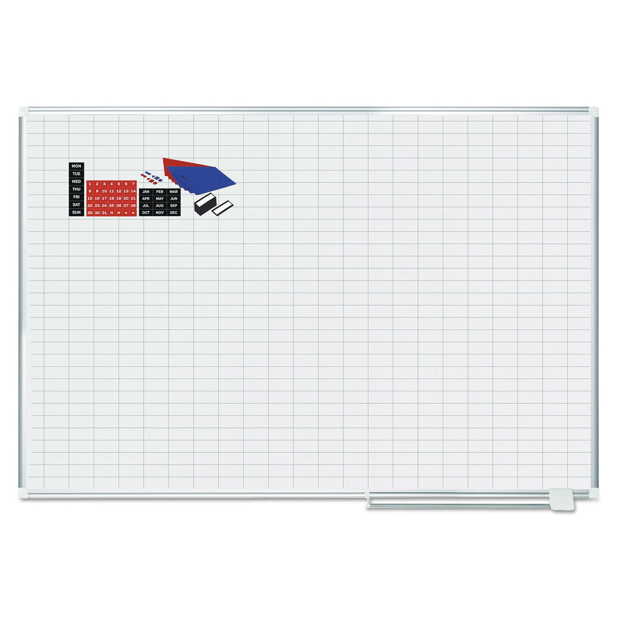 MasterVision Grid Planning Board w/ Accessories, 1 x 2 Grid, 72 x 48, White/Silver