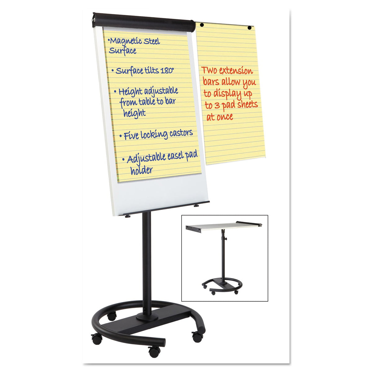 MasterVision 360 Multi-Use Mobile Magnetic Dry Erase Easel, 27 x 41, Black Frame
