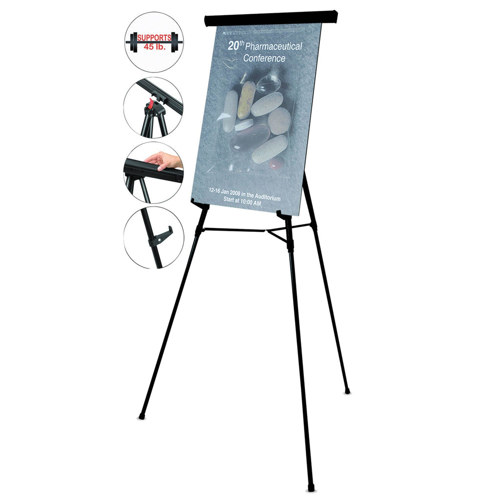 MasterVision Telescoping Tripod Display Easel, Adjusts 35" to 64" High, Metal, Black