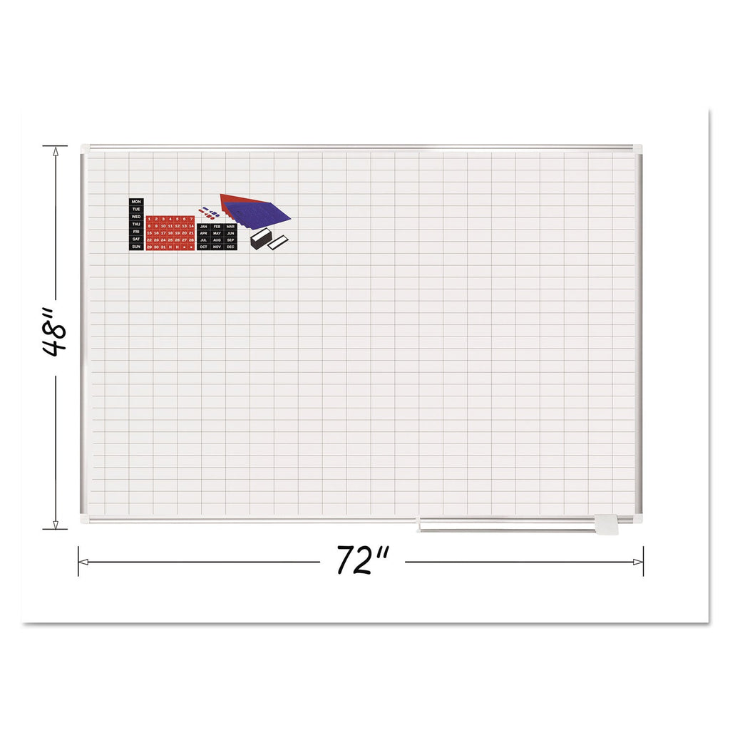 MasterVision Grid Planning Board w/ Accessories, 1 x 2 Grid, 72 x 48, White/Silver