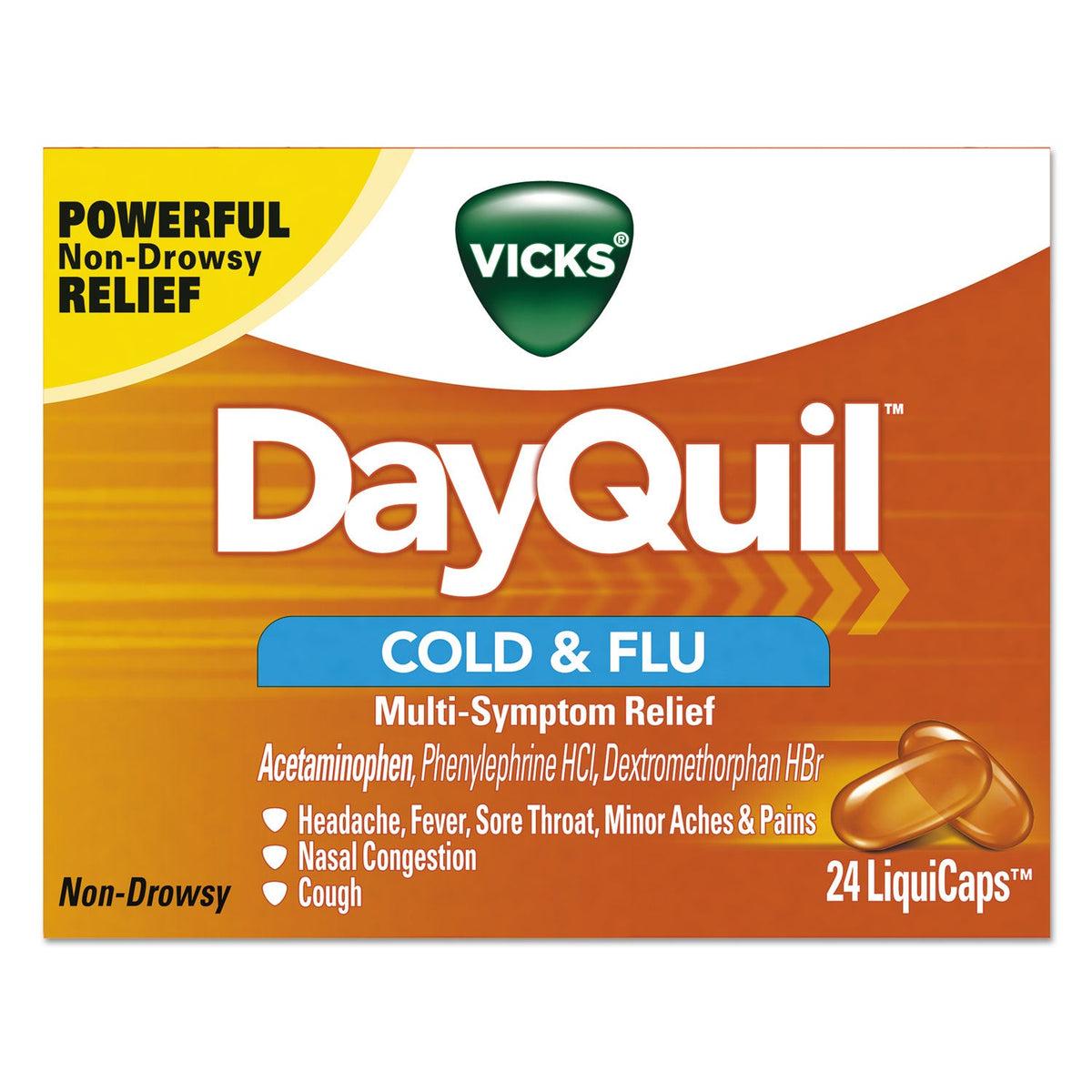 Vicks DayQuil Cold and Flu LiquiCaps, 24/Box, 24 Boxes/Carton