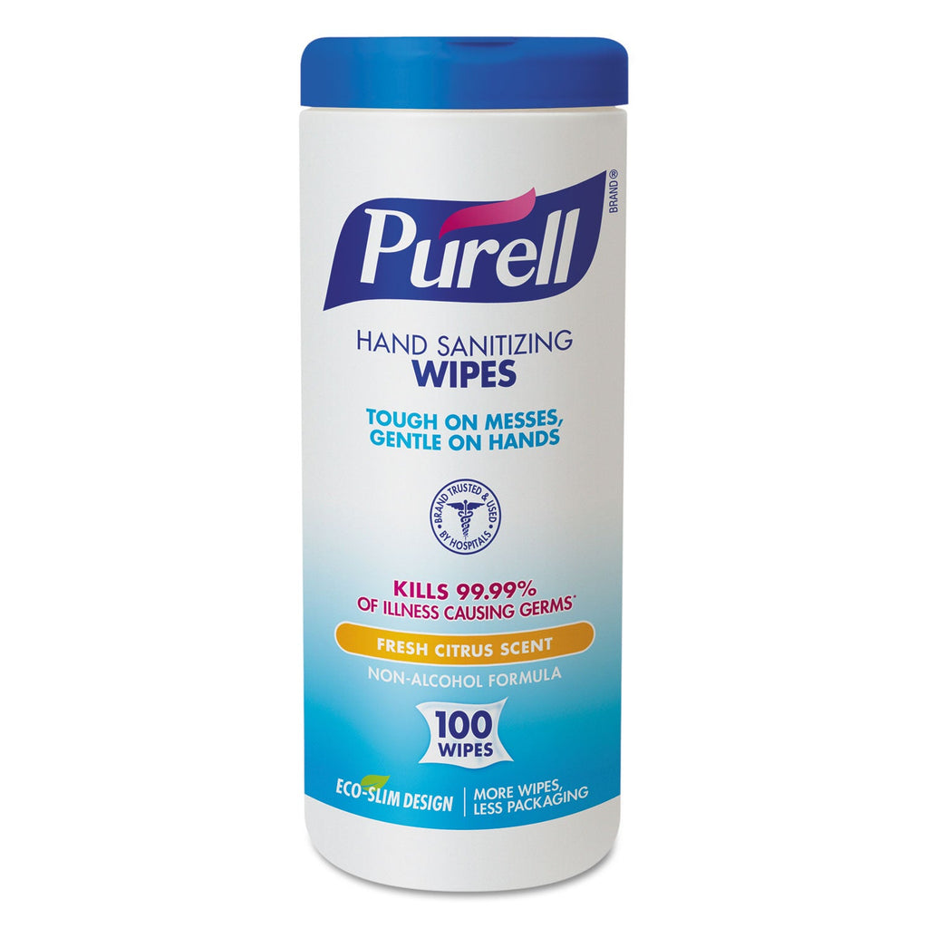 PURELL Premoistened Hand Sanitizing Wipes, 5.78 x 7, 100/Canister, 12 Canisters/Carton