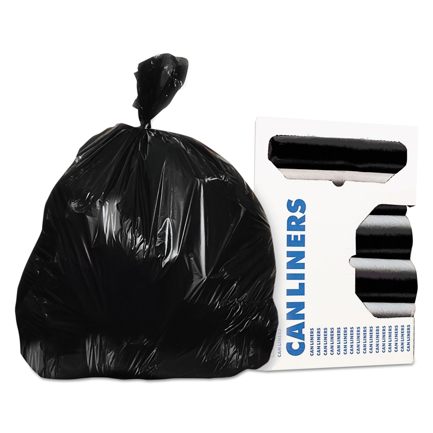 AccuFit Linear Low Density Can Liners with AccuFit Sizing, 55 gal, 0.9 mil, 40" x 53", Black, 100/Carton