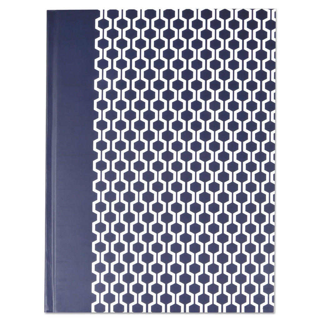 Universal Casebound Hardcover Notebook, 1 Subject, Wide/Legal Rule, Dark Blue/White Cover, 10.25 x 7.63, 150 Sheets