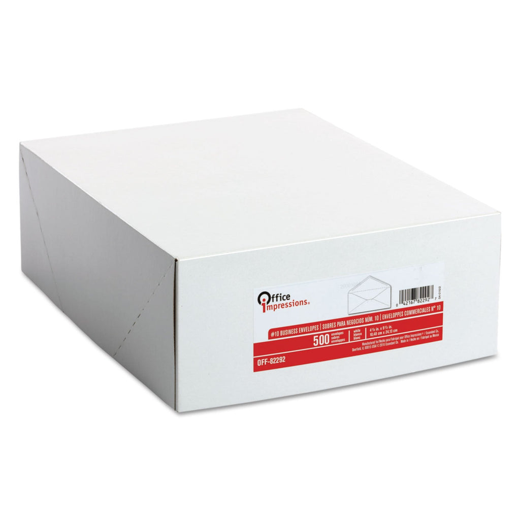 Office Impressions White Envelope, #10, Commercial Flap, Gummed Closure, 4.13 x 9.5, White, 500/Box