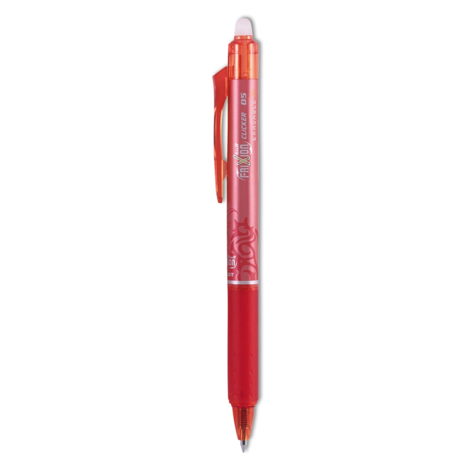 Pilot FriXion Clicker Erasable Gel Pen, Retractable, Extra-Fine 0.5 mm, Red Ink, Red Barrel, Dozen