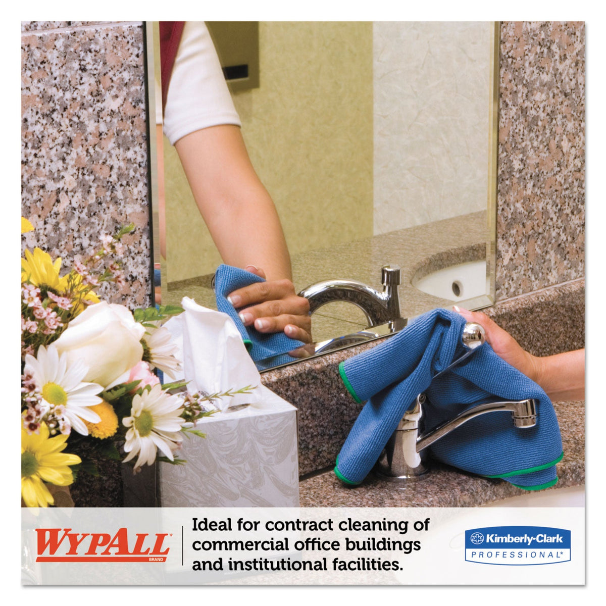 WypAll Microfiber Cloths, Reusable, 15.75 x 15.75, Blue, 24/Carton