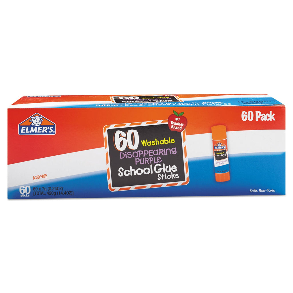 Elmer's Disappearing Purple All Purpose Glue Sticks, 0.24 oz, Dries Clear, 60/Box