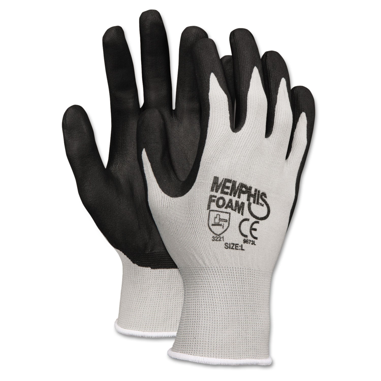 MCR Economy Foam Nitrile Gloves, Large, Gray/Black, 12 Pairs