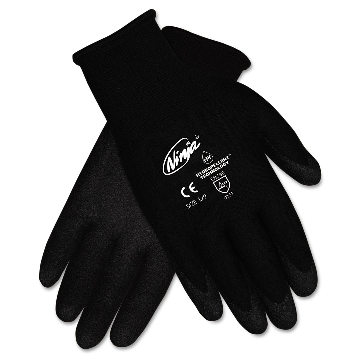 MCR Ninja HPT PVC Coated Nylon Gloves, Medium, Black, 12 Pair/Box