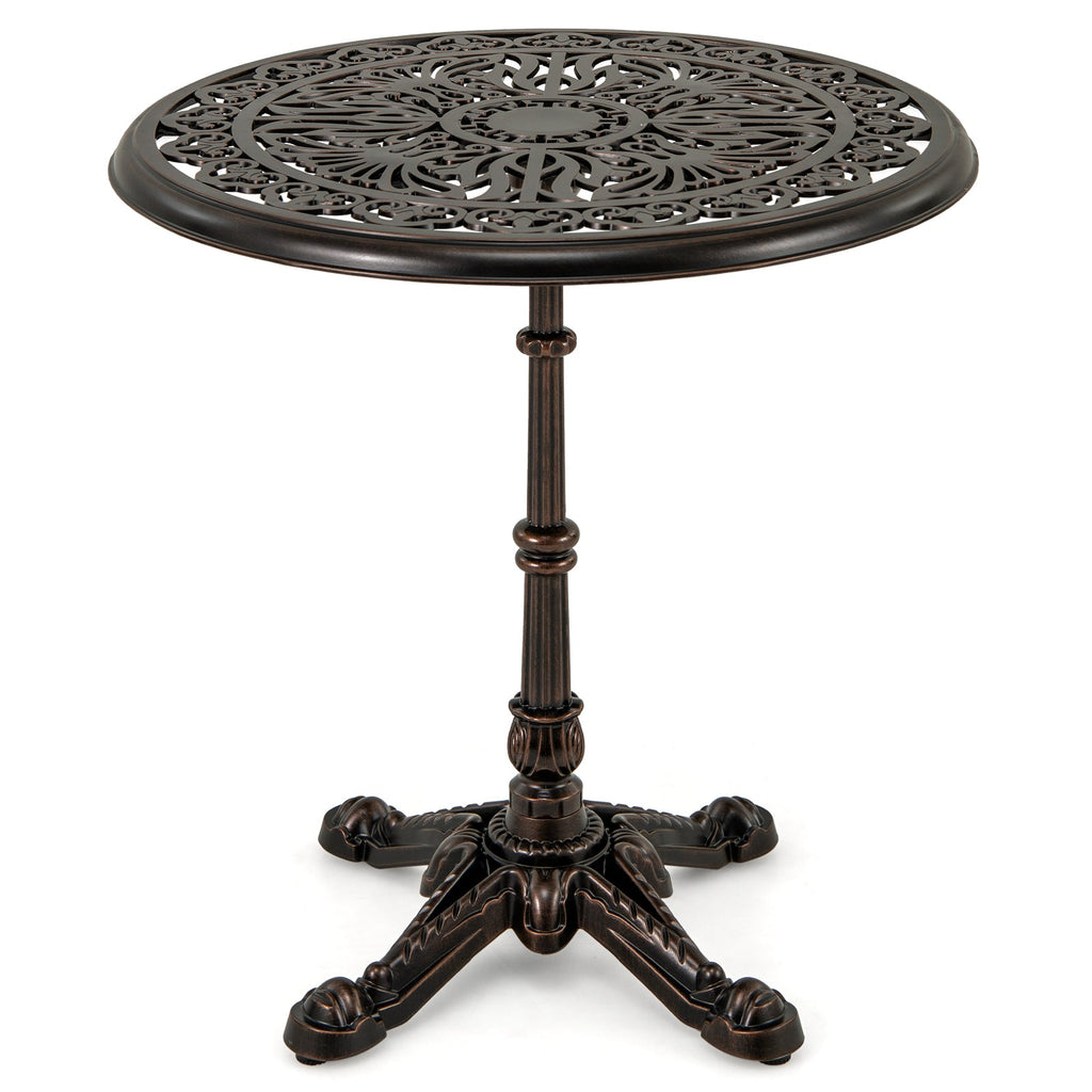 27Inch Round Cast Aluminum Patio Bistro Table with Hollow Top-Copper