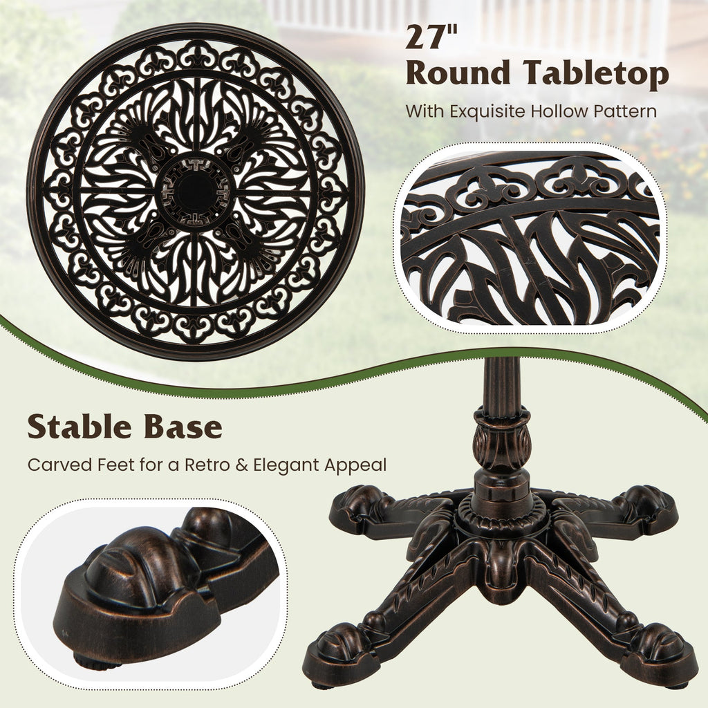 27Inch Round Cast Aluminum Patio Bistro Table with Hollow Top-Copper