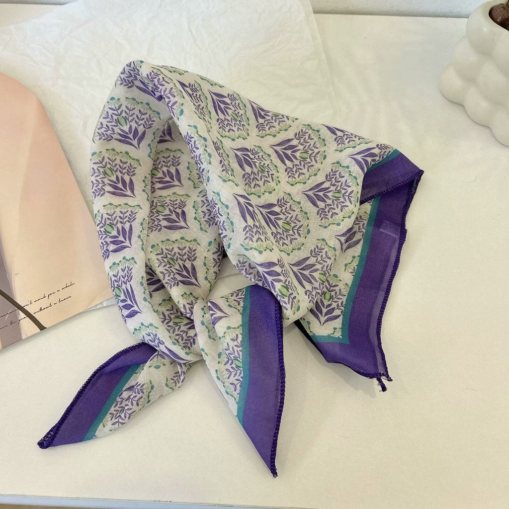 Korean-style Cashew Flower Cotton-Linen Square Scarf For Women