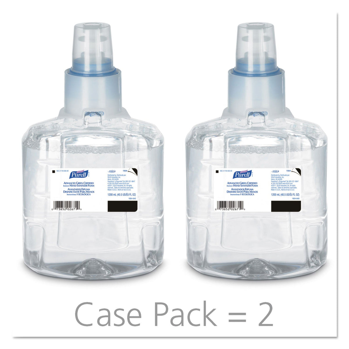 PURELL Advanced Hand Sanitizer Green Certified Foam Refill, For LTX-12 Dispensers, 1,200 mL, Fragrance-Free, 2/Carton