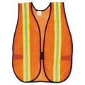 MCR Orange Safety Vest, 2" Reflective Strips, Polyester, Side Straps, One Size Fits All, Bright Orange