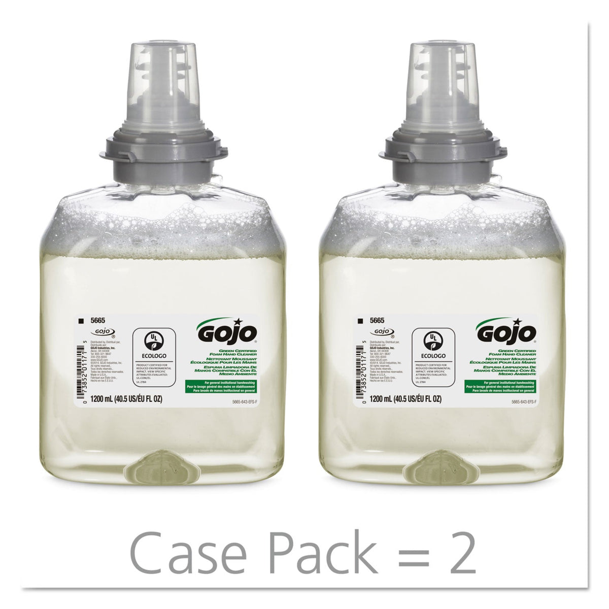 GOJO TFX Green Certified Foam Hand Cleaner Refill, Unscented, 1,200 mL, 2/Carton