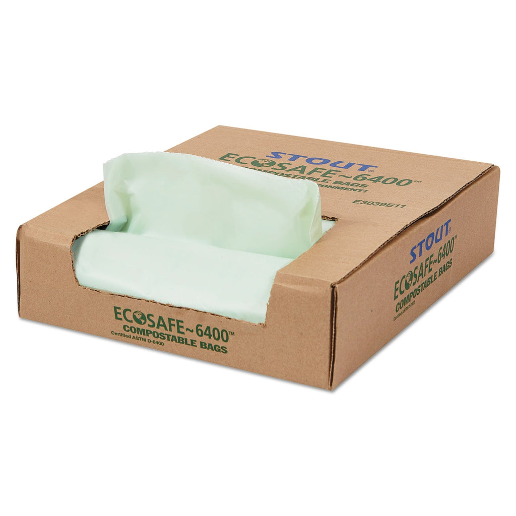 Stout EcoSafe-6400 Bags, 30 gal, 1.1 mil, 30" x 39", Green, 48/Box