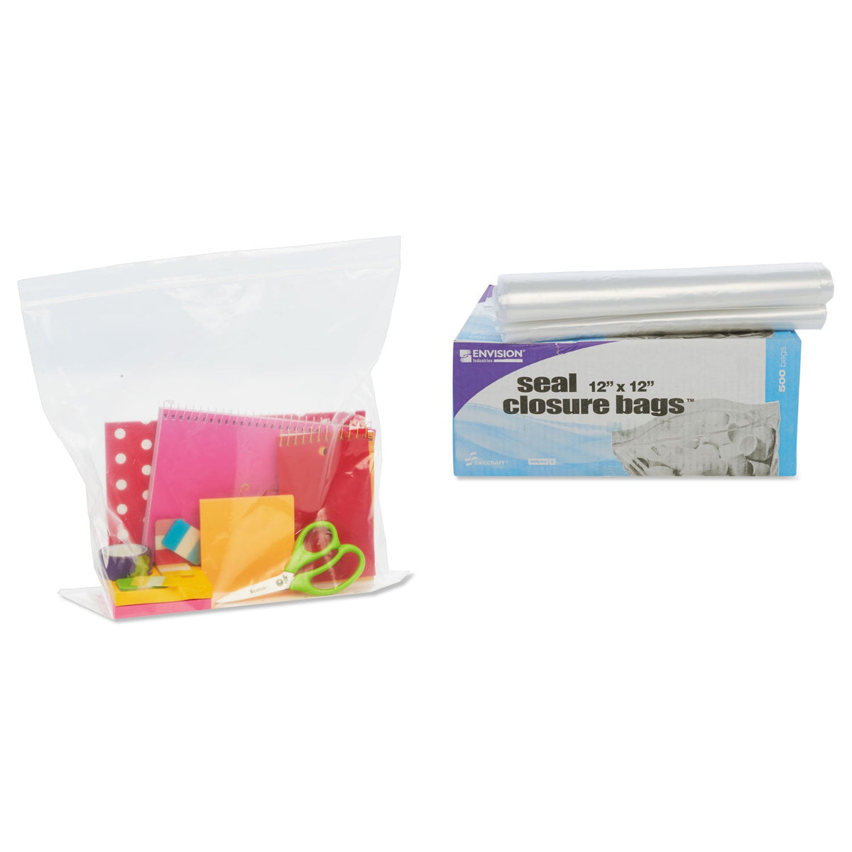Stout Seal Closure Bags, 2 mil, 12" x 12", Clear, 500/Carton