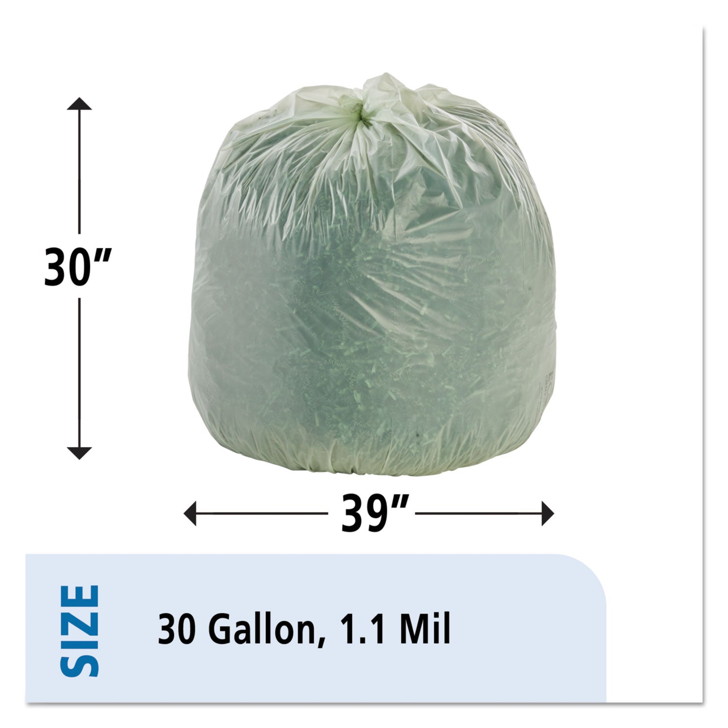 Stout EcoSafe-6400 Bags, 30 gal, 1.1 mil, 30" x 39", Green, 48/Box