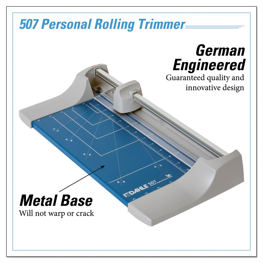 Dahle Rolling/Rotary Paper Trimmer/Cutter, 7 Sheets, 12" Cut Length, Metal Base, 8.25 x 17.38