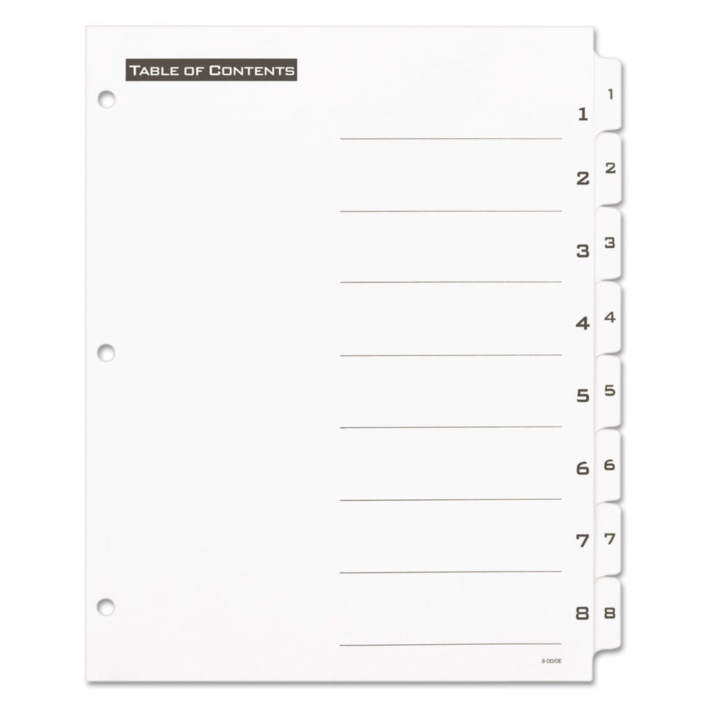 Office Essentials Table 'n Tabs Dividers, 8-Tab, 1 to 8, 11 x 8.5, White, White Tabs, 1 Set