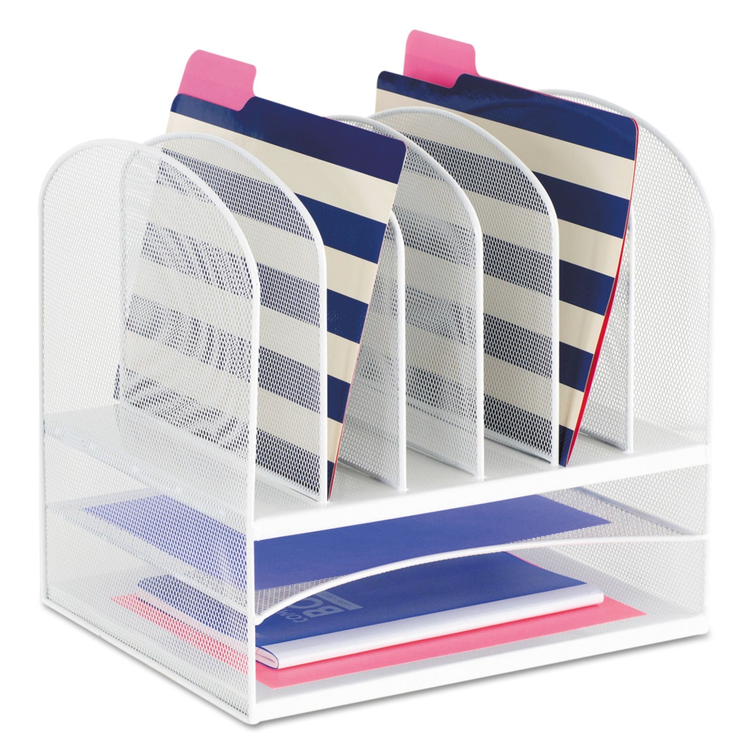 Safco Onyx Mesh Desk Organizer with Two Horizontal and Six Upright Sections, Letter Size Files, 13.25" x 11.5" x 13", White