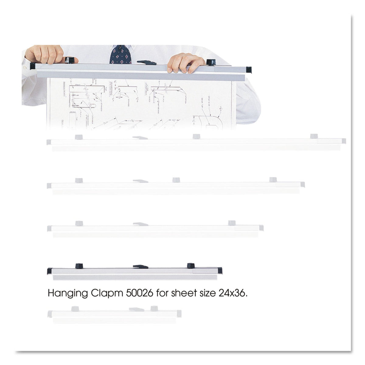 Safco Sheet File Hanging Clamps, 100 Sheets Per Clamp, 24" Length, 6/Carton