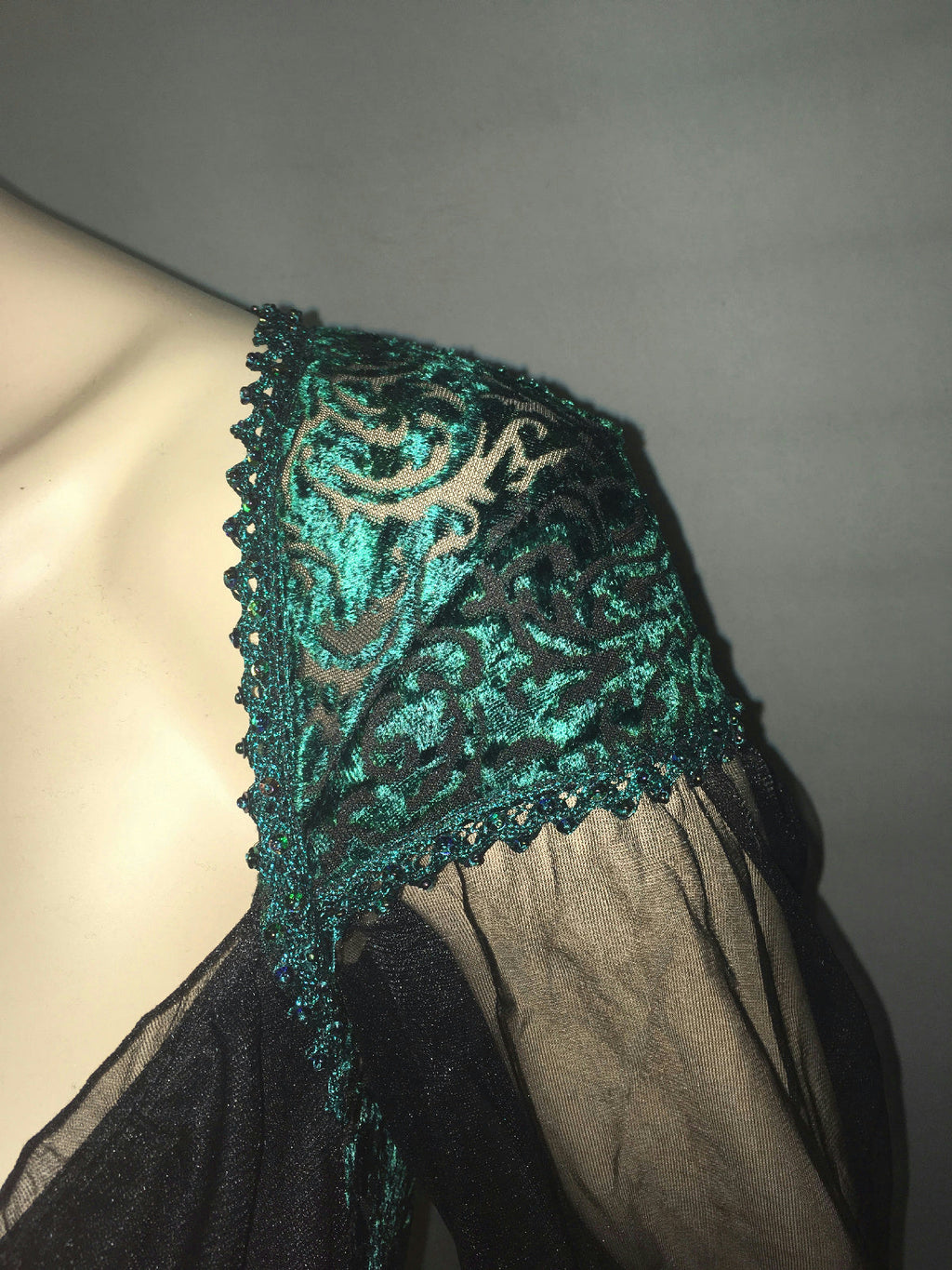 Women's Blue Green Velvet Burnout Treasure Pirate Costume Dress M/L 8-12