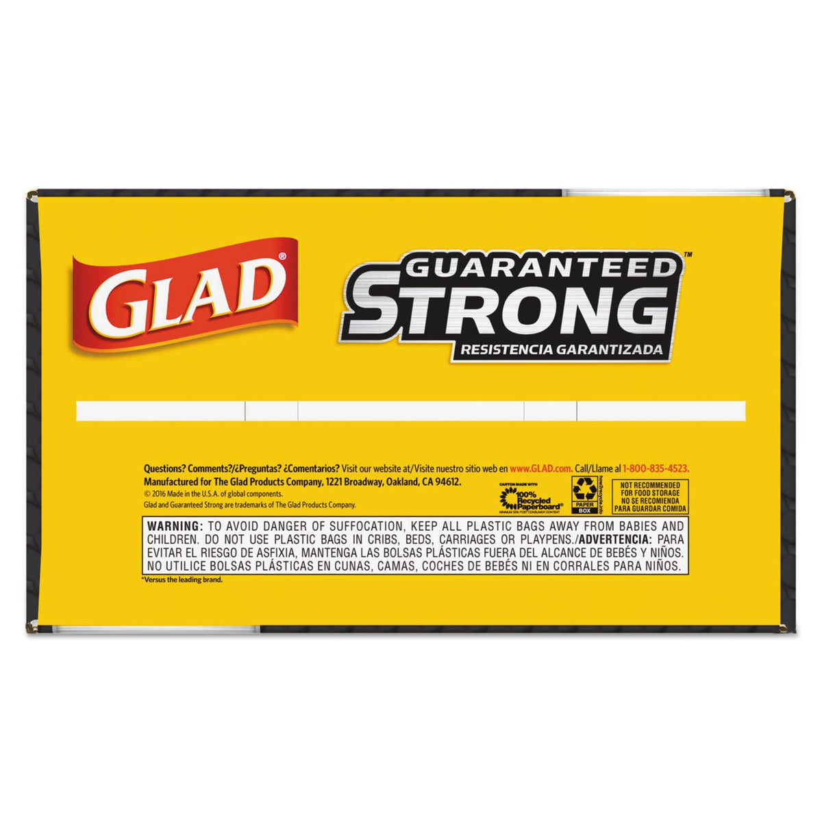 Glad Drawstring Large Trash Bags, 30 gal, 1.05 mil, 30" x 33", Black, 90/Carton
