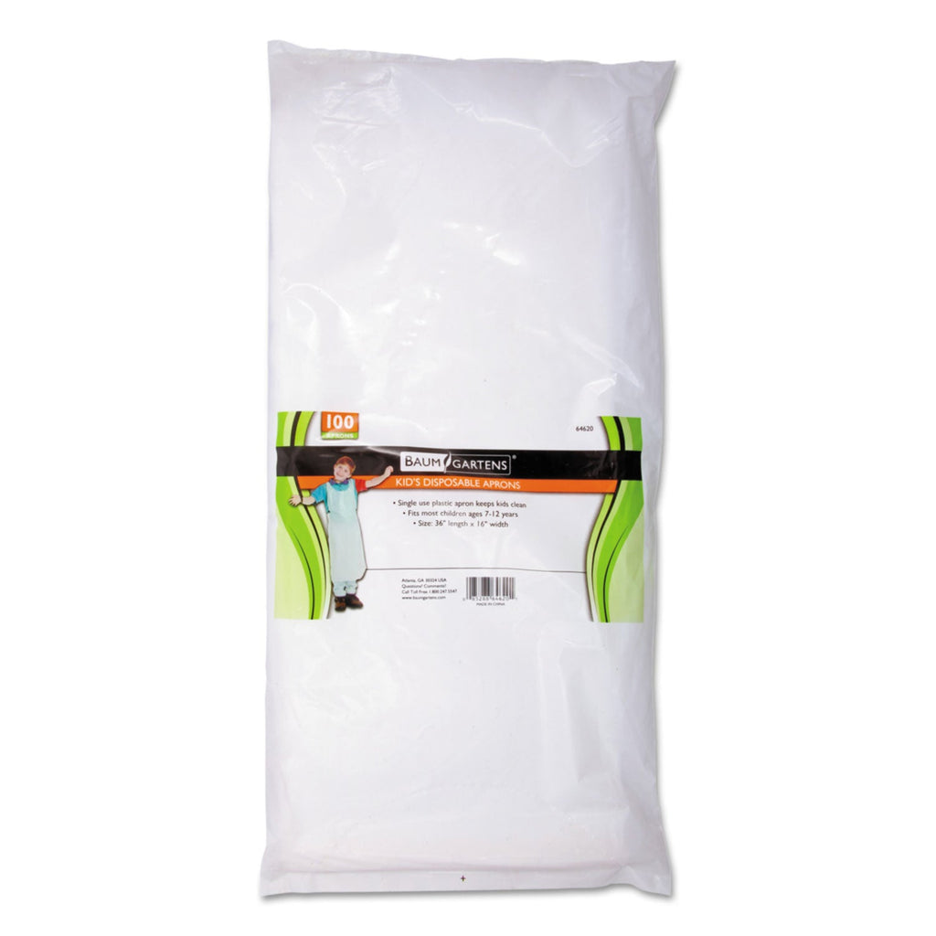Baumgartens Disposable Apron, Polypropylene, One Size Fits All, White, 100/Pack