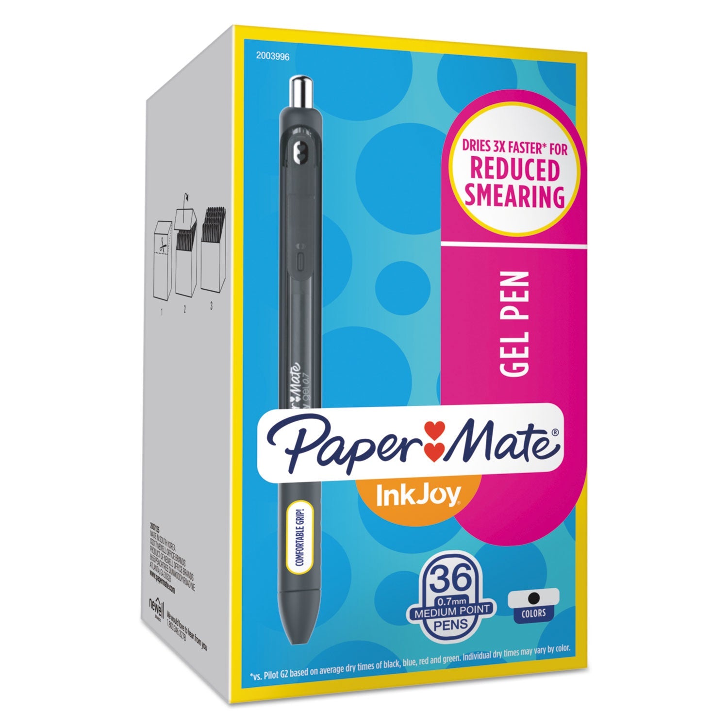 Paper Mate InkJoy Gel Pen, Retractable, Medium 0.7 mm, Black Ink, Black Barrel, 36/Pack