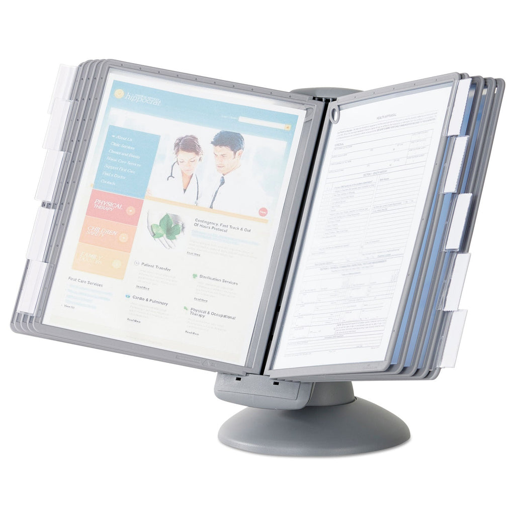 Durable SHERPA Motion Desk Reference System, 10 Panels, Gray Borders
