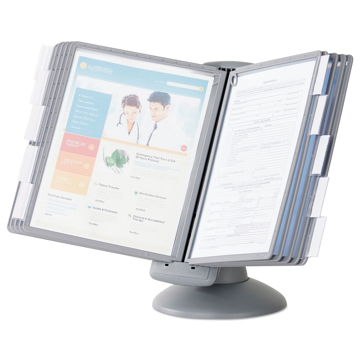 Durable SHERPA Motion Desk Reference System, 10 Panels, Gray Borders