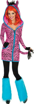 Women's Bright Pink and Black Zebra Hoodie Dress Adult Costume Small