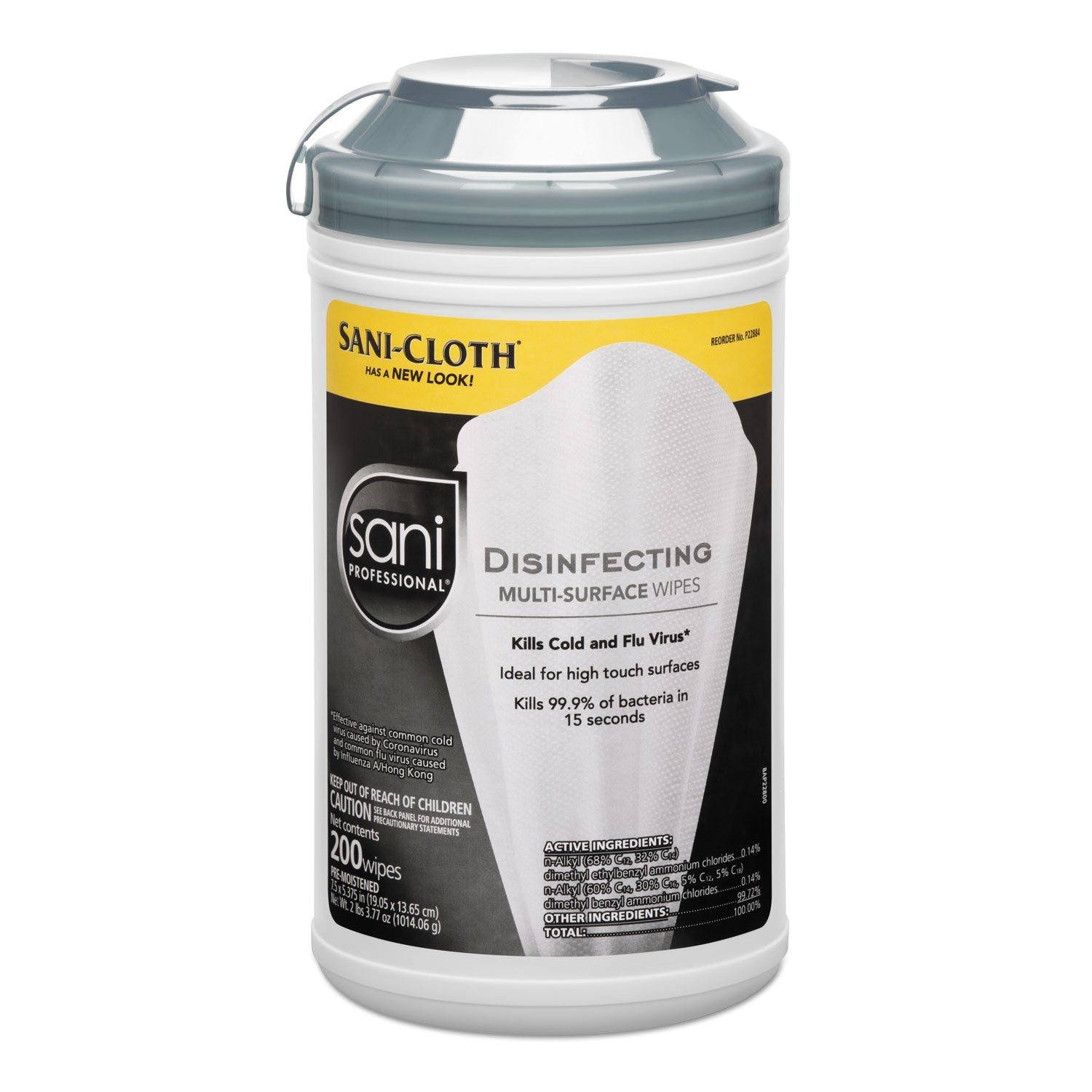 Sani Professional Disinfecting Multi-Surface Wipes, 7.5 x 5.38, 200/Canister, 6/Carton