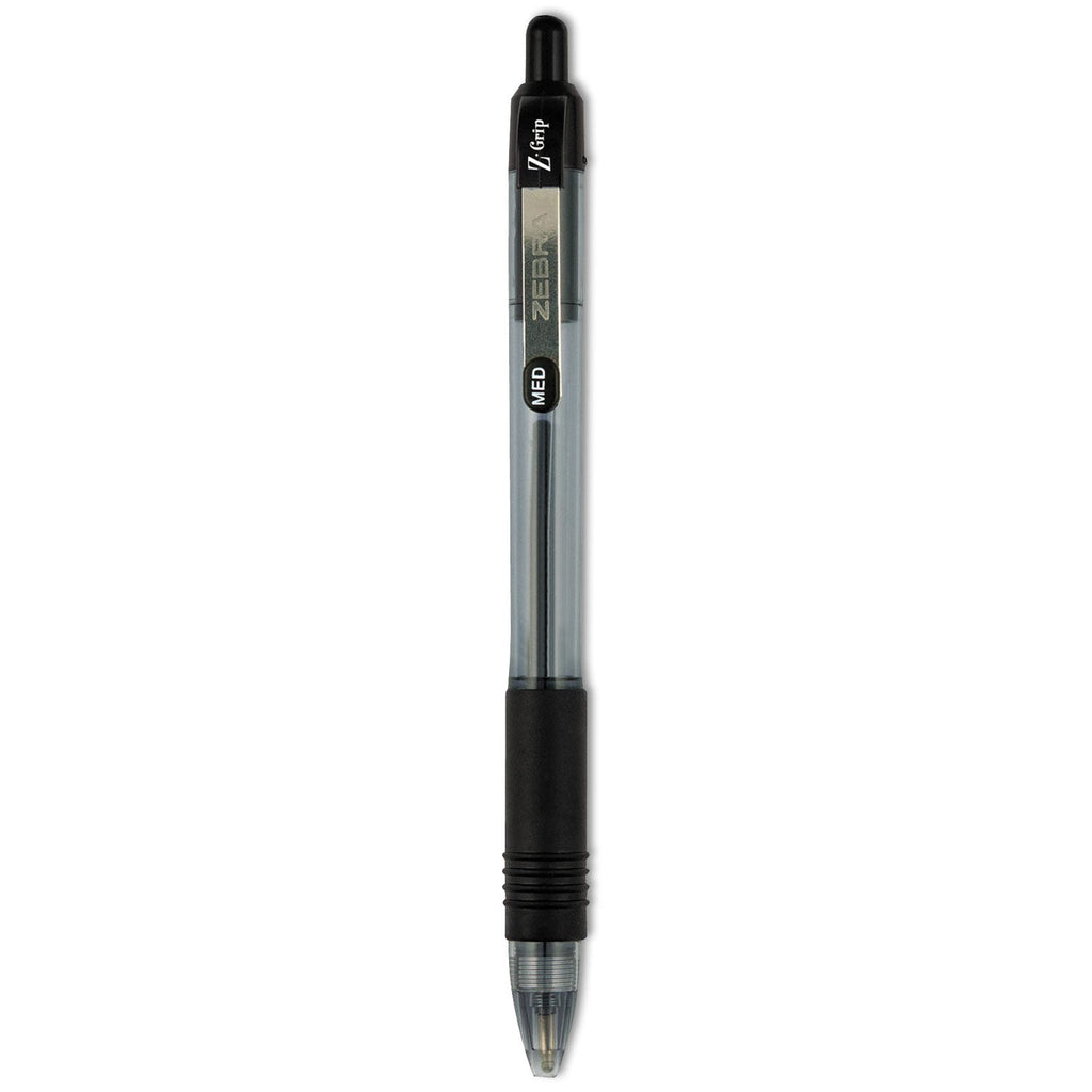 Zebra Z-Grip Ballpoint Pen, Retractable, Medium 1 mm, Black Ink, Clear Barrel, 12/Pack