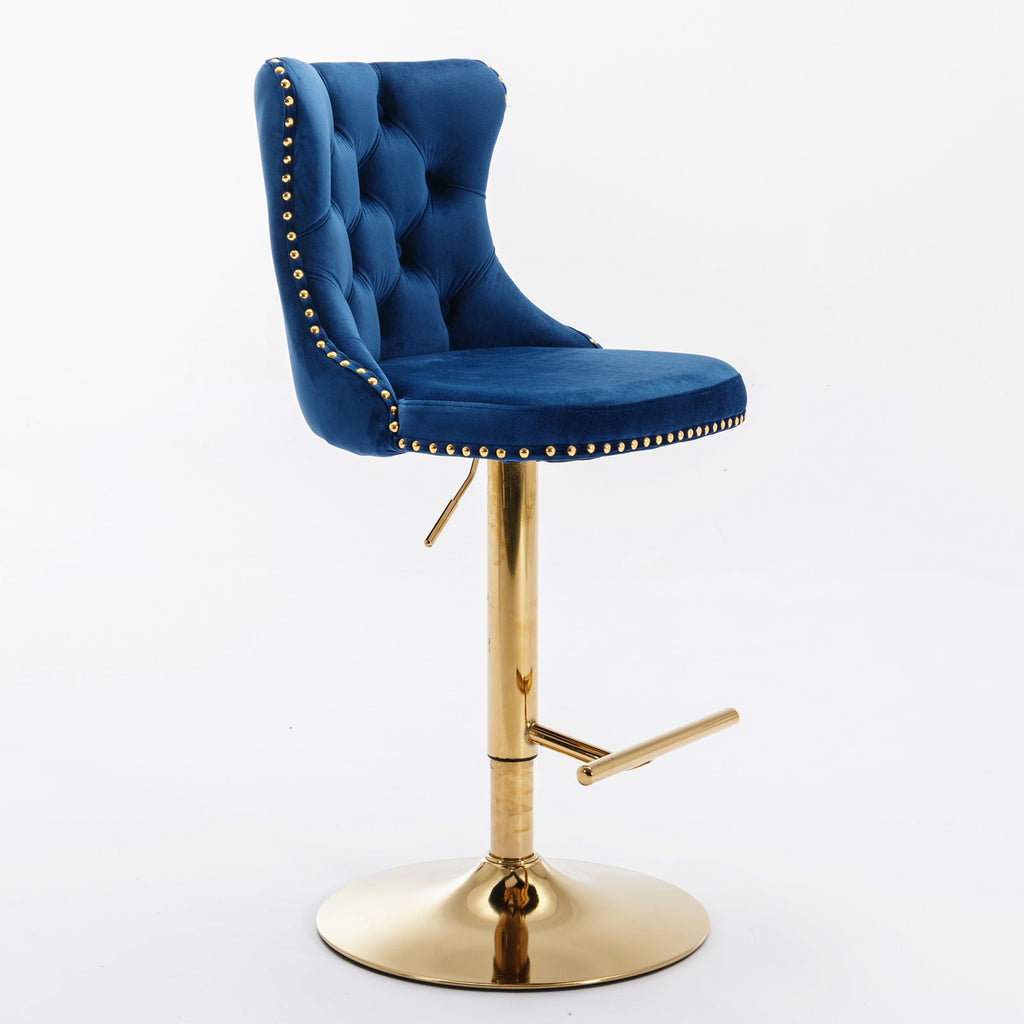 25-33 Inch, Modern Upholstered Bar Stools with Backs Comfortable Tufted for Home Pub and Kitchen Island,Blue,Set of 2